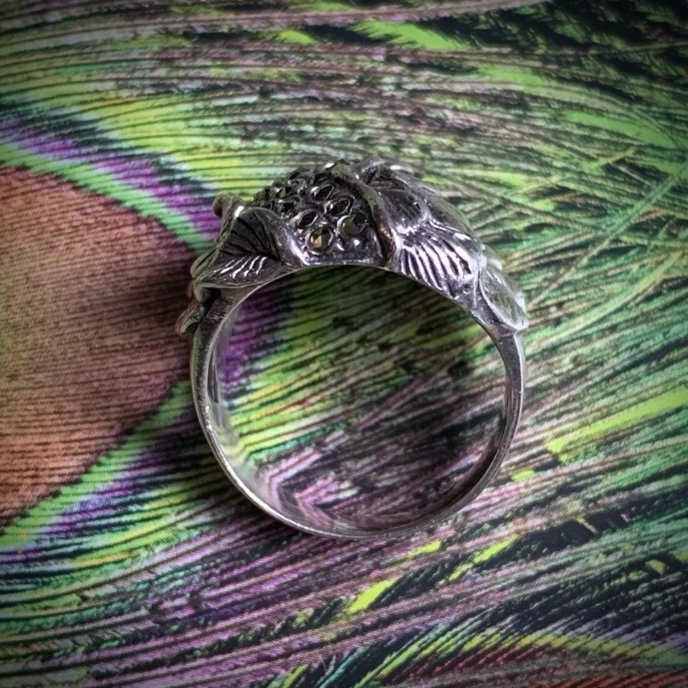 Vintage Woodland Goddess Marcasite sterling silver ring